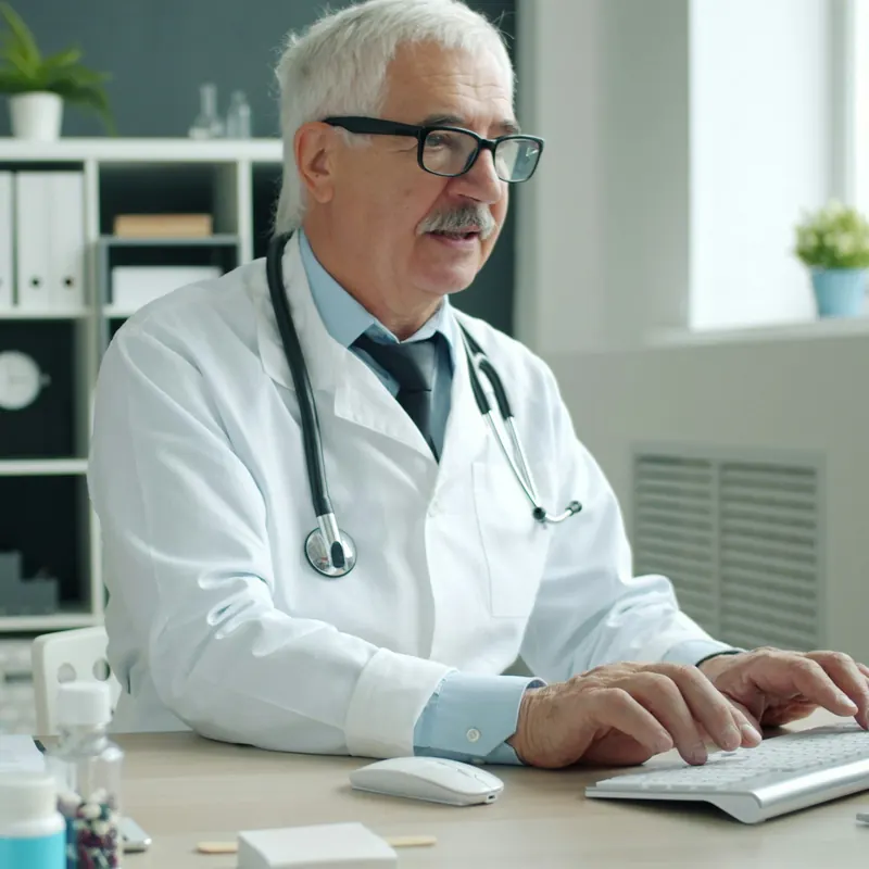 A doctor reviewing patient records in Aspire HIMS at a hospital workstation